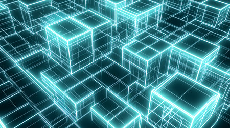 Isometric Pattern Geometric Blocks Seamless 3D Illusion Futuristic Background. Abstract Cube Repeating Surface Volume Perspective High-Quality Digital Render Illustration 4Kの素材