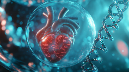Medical Models Heart DNA Anatomy Scientific Futuristic 3D Visualization. Biology Organ Diagnostic Healthcare VR AR High-Quality Technology Render 4Kの素材