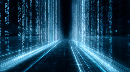 Abstract Encryption Algorithm Flow Concept Secure Data Tunnel Visualization. Unbreakable Cryptography, High-Speed Data Transfer Technology 4K.の素材