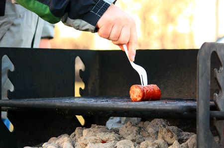 Sausage on a Grill in a park at Hull Massachusettsの写真素材