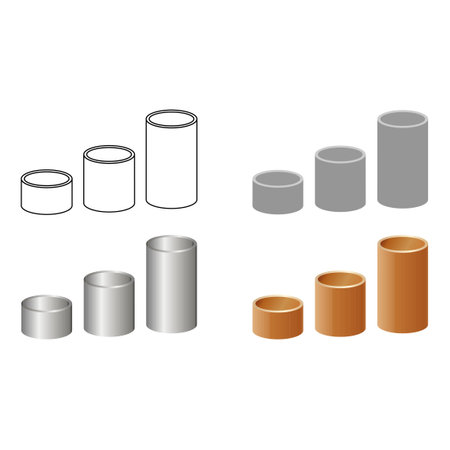 Steel and bronze coupling for connecting pipes. Pipe fitting products. Vector illustration isolated on white background.のイラスト素材