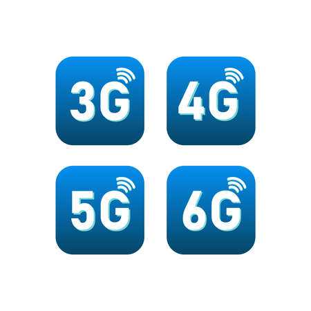 3g, 4g, 5g, 6g icon set for internet and phone. Vector illustration isolated on white background.