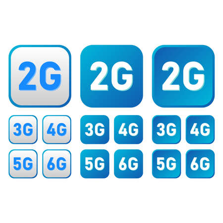 2g, 3g, 4g, 5g, 6g icon set for internet and phone. Vector illustration isolated on white background.のイラスト素材