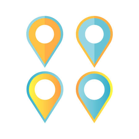 Set of blue and yellow location pin icons. Suitable for showing location on navigation map, GPS showing direction, location or contact.のイラスト素材
