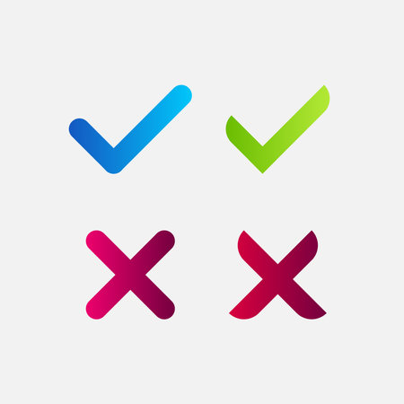 Set of check mark tick and cross buttons in neomorphism (neumorphism) style. Designed for websites,...
