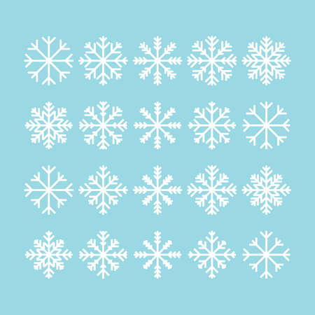 Set of round and square icons of snowflakes silhouettes. New Year's mood in flat style.のイラスト素材