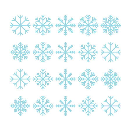 Set of round and square icons of snowflakes silhouettes. New Year's mood in flat style.のイラスト素材