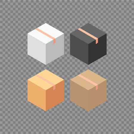Set of multi-colored cardboard boxes. Vector in isometric style.のイラスト素材