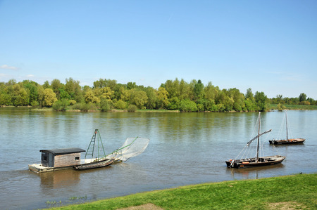 fish boat along the river, the Loireのeditorial素材