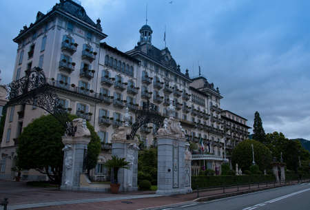30 may 2016-stresa-italy-view of the exterior facade of Hotel Grand Hotel Des Iles Borromeesのeditorial素材
