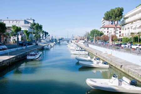 7 june 2016-riccione-italy-view of dock with boats located in Riccione on the Adriatic coastのeditorial素材