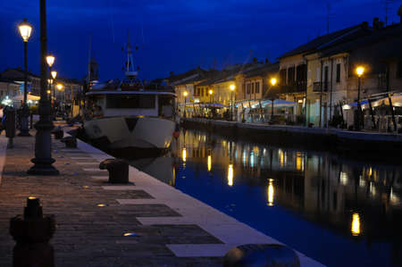 8 june 2016-cesenatico-italy-night view of the beautiful canals of cesenaticoのeditorial素材