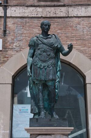 10 june 2016-rimini-italy- the statue of tiberio in "Tre Martiri" square in rimini in the Emilia Romagna region,italyのeditorial素材