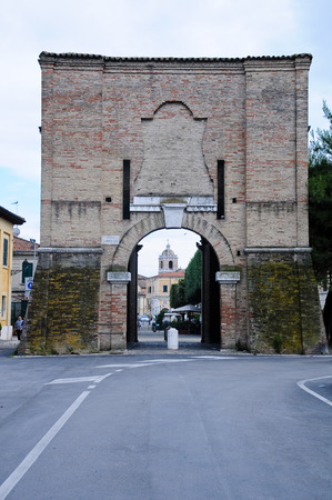 ancient "Porta Lambertina" located in the city of senigallia,italyのeditorial素材