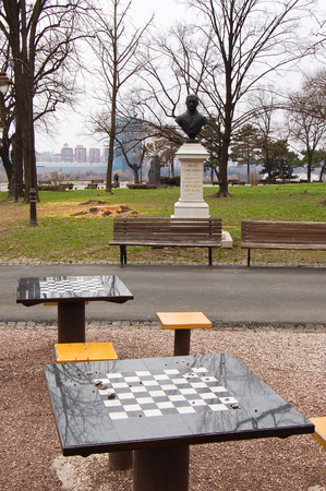 21 may 2009-belgrado-serbia-Chess tables in belgrade city in serbiaのeditorial素材