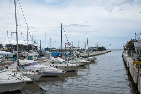 20 may 2017-riccione-italy-The harbor port with its boats on a rainy day,italyのeditorial素材