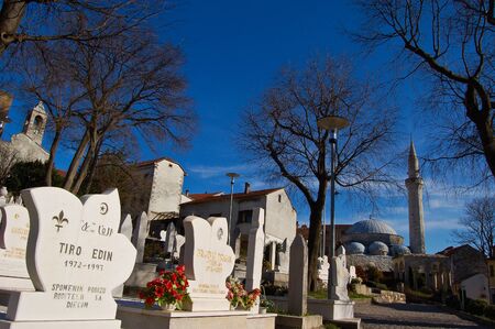 25 march 2009-mostar-bosnia-Muslim cemetery in the center of mostarのeditorial素材