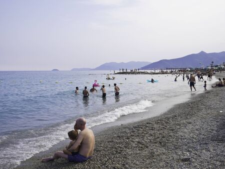 30 june 2019- Pietra Ligure- Italy- Beaches of Pietra Ligure in Liguriaのeditorial素材