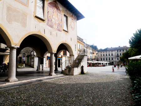 19 september 2020-orta san giulio-italy-View of Piazza Motta in Orta San Giulioのeditorial素材