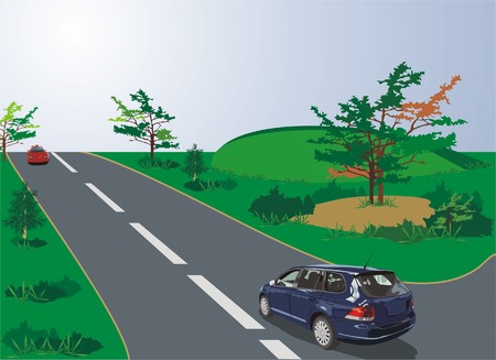 Cars of sport style on the road (vector)のイラスト素材