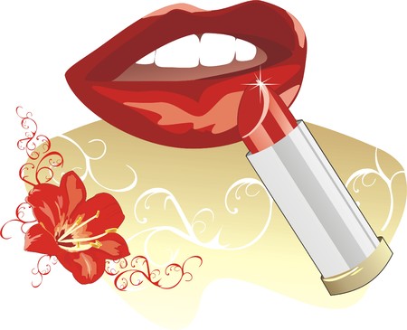 Female smile and bright lipstick. Decorative elements. Vectorのイラスト素材