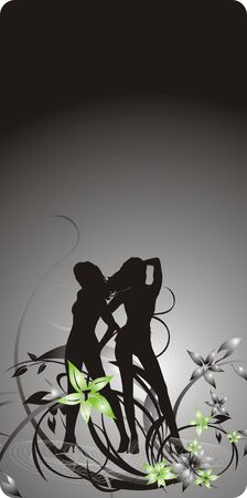 Silhouettes of two girls. Decorative floral background. Vectorのイラスト素材