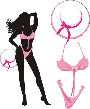 Pink bathing suit and hat. Vectorのイラスト素材