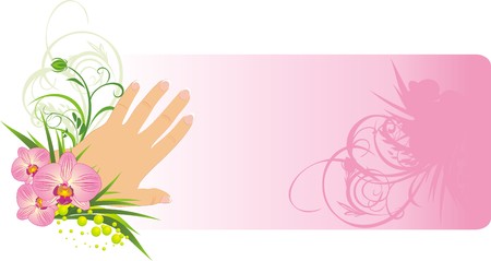 French manicure and beautiful orchids. Background for card. Vectorのイラスト素材