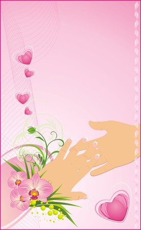 Womanish and masculine hands. Romantic background for wedding. Vectorのイラスト素材