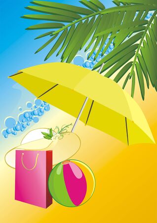 Hat, bag and ball under an umbrella. Vectorのイラスト素材