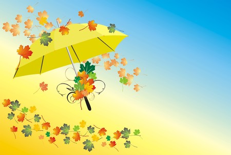 Umbrella and varicolored leaves. Vectorのイラスト素材