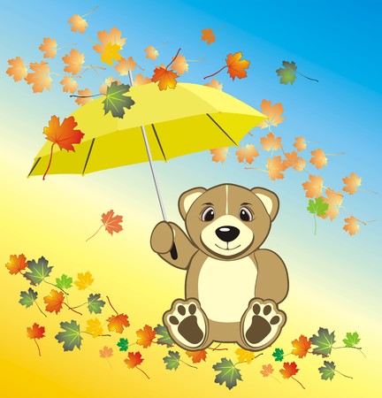 Bruin with umbrella. Autumn composition. Vectorのイラスト素材