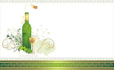Glass, bottle and vine. Holiday composition for card. Vectorのイラスト素材