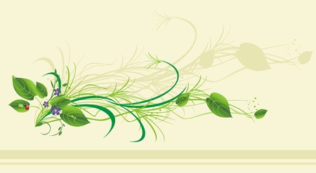 Sprigs with flowers and ladybird. Card. のイラスト素材