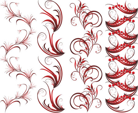 Collection of red dark ornaments for frame on the white background. Vectorのイラスト素材