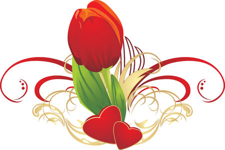Tulip, two hearts and gothic ornament. Vectorのイラスト素材