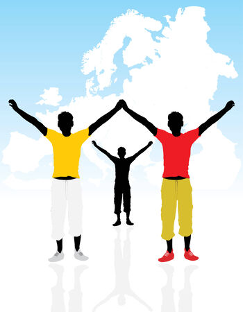 Masculine silhouettes on a background the map of Europeのイラスト素材