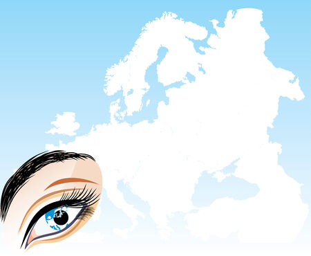 Eye on a background the map of Europe. Abstract compositionのイラスト素材