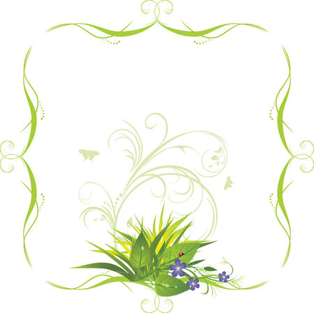 Bouquet of flowers with grass in the decorative frameのイラスト素材