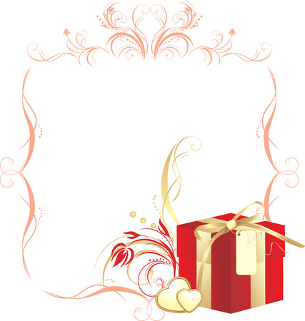 Decorative box and hearts with ornament in the frameのイラスト素材