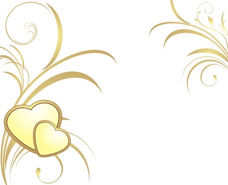 Two golden hearts with decorative sprigsのイラスト素材