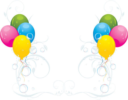 Colorful balloons with floral ornament and bubbles. Festive compositionのイラスト素材