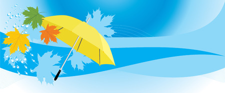Yellow umbrella and maple leaves. Bannerのイラスト素材