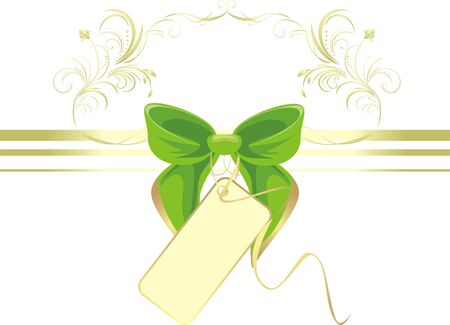 Green bow with card and ornament. Decorative pattern for titleのイラスト素材