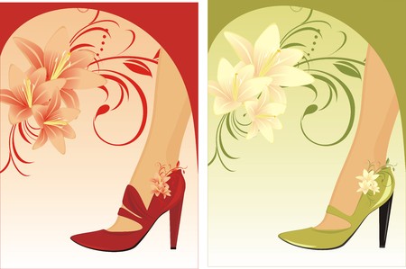 Stylish female shoes. Two compositions for cardのイラスト素材