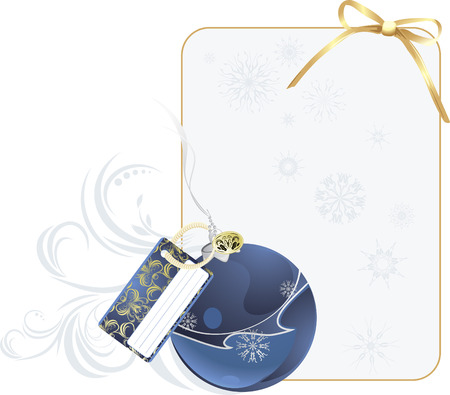 Christmas blue ball with holiday card in the decorative frameのイラスト素材