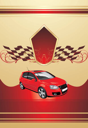 Red sport car on the decorative backgroundのイラスト素材