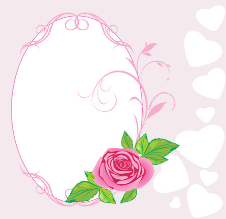 Pink rose with ornament. Valentines cardのイラスト素材
