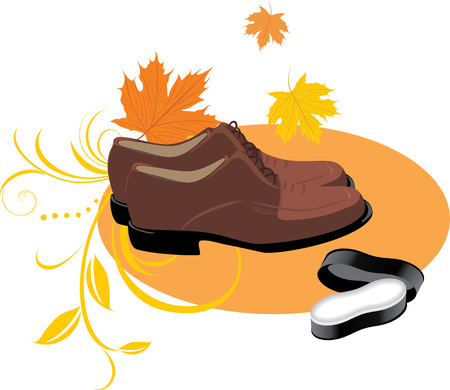 Masculine brown shoes and sponge for the care of shoesのイラスト素材