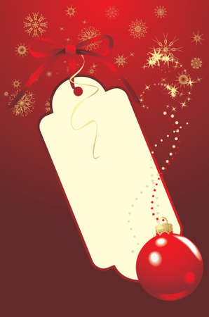 Red ball and card with bow. Christmas backgroundのイラスト素材